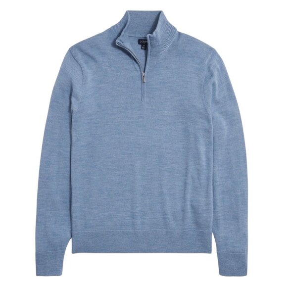 J.Crew Mens Blue Half-Zip Mock Neck Sweater M Merino Wool Blend - Picture 2 of 11